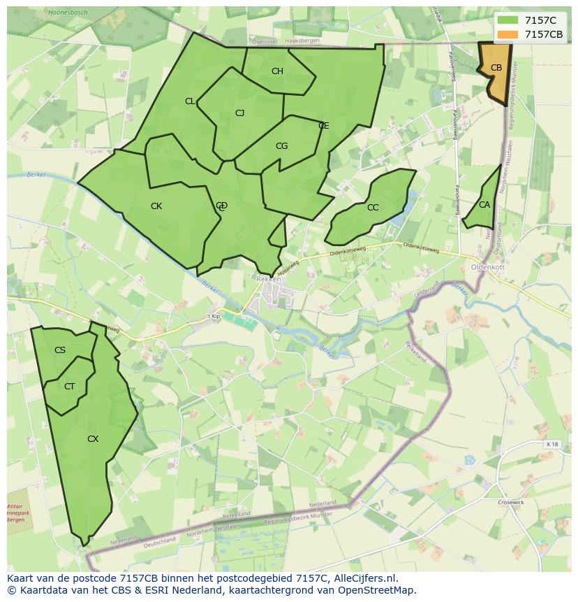 Afbeelding van het postcodegebied 7157 CB op de kaart.