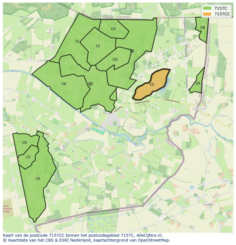 Afbeelding van het postcodegebied 7157 CC op de kaart.