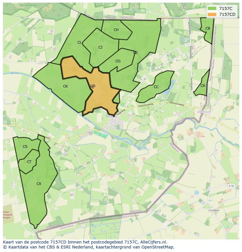 Afbeelding van het postcodegebied 7157 CD op de kaart.