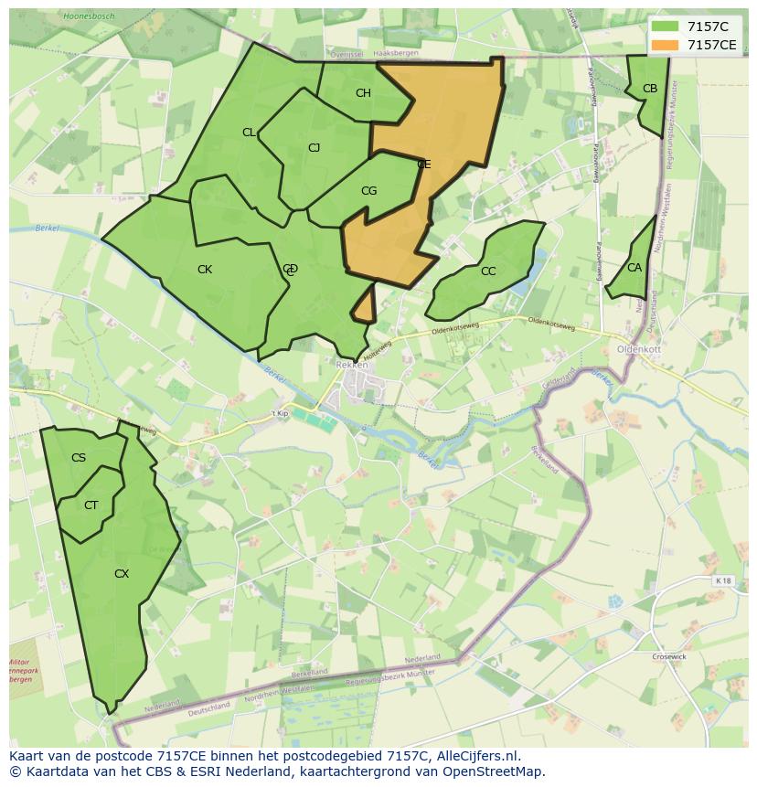 Afbeelding van het postcodegebied 7157 CE op de kaart.