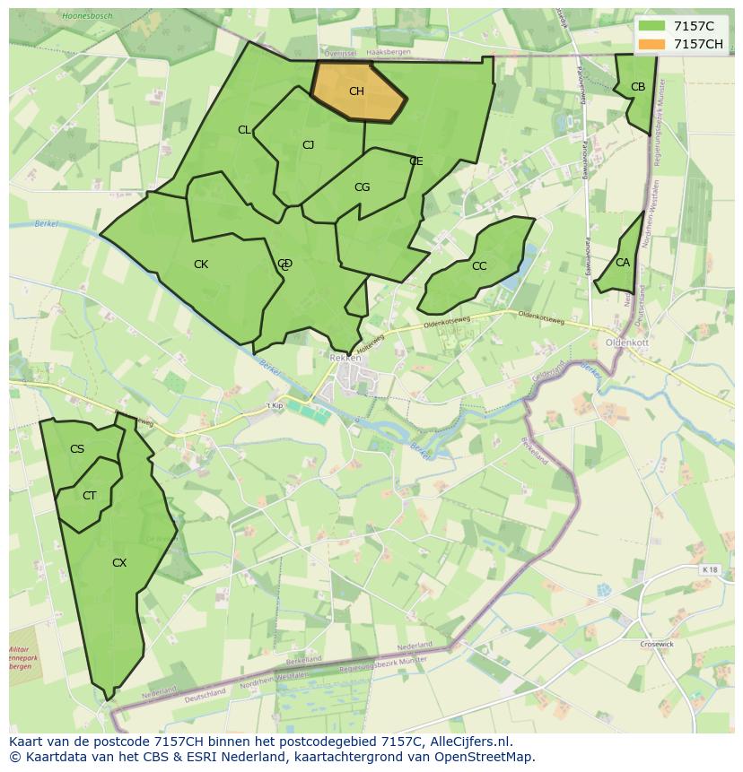 Afbeelding van het postcodegebied 7157 CH op de kaart.