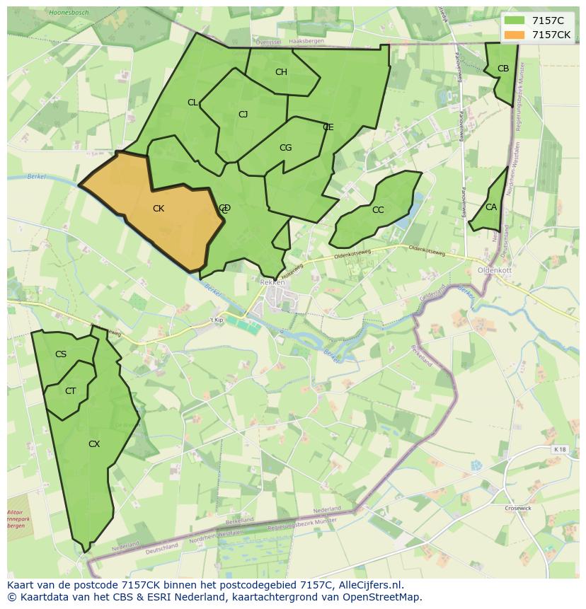 Afbeelding van het postcodegebied 7157 CK op de kaart.