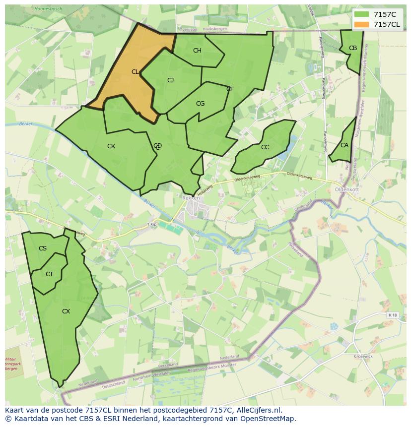 Afbeelding van het postcodegebied 7157 CL op de kaart.