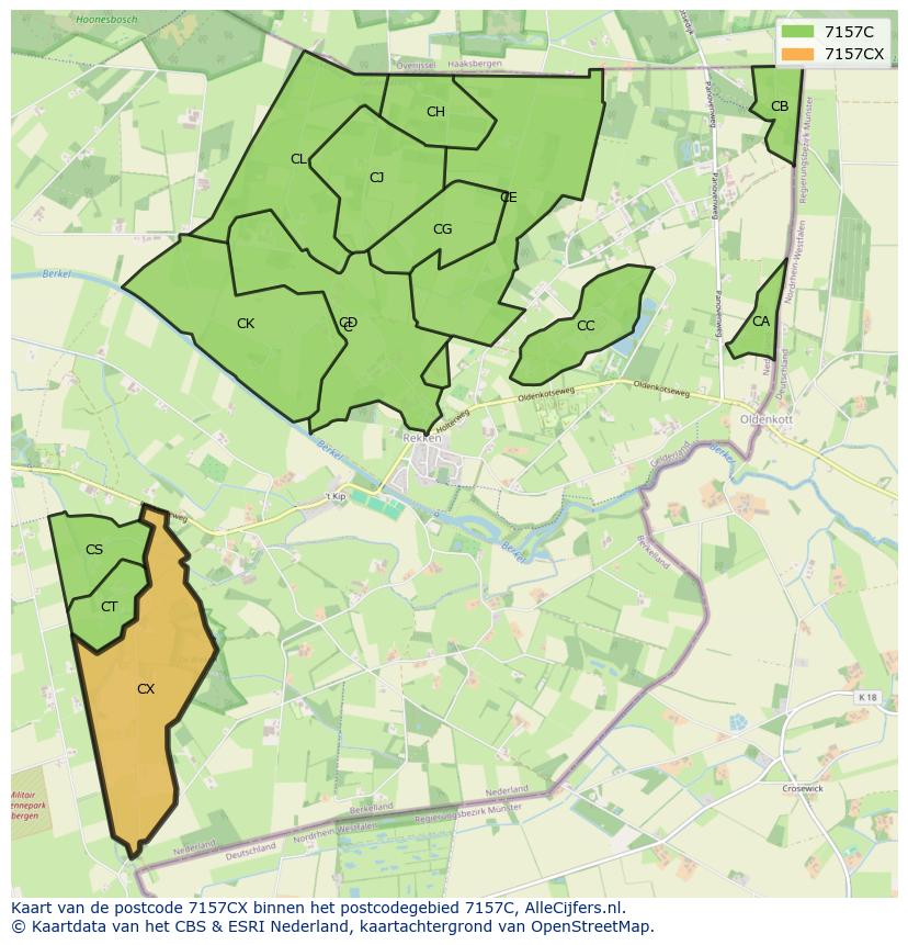 Afbeelding van het postcodegebied 7157 CX op de kaart.