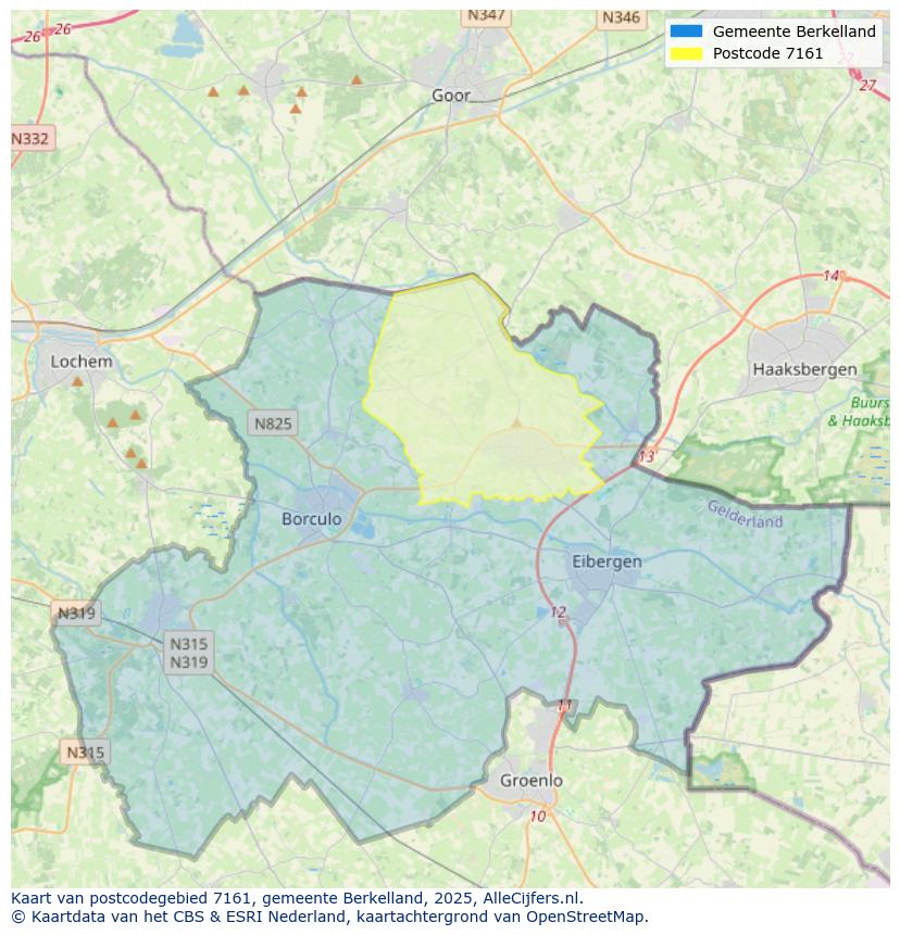 Afbeelding van het postcodegebied 7161 op de kaart.