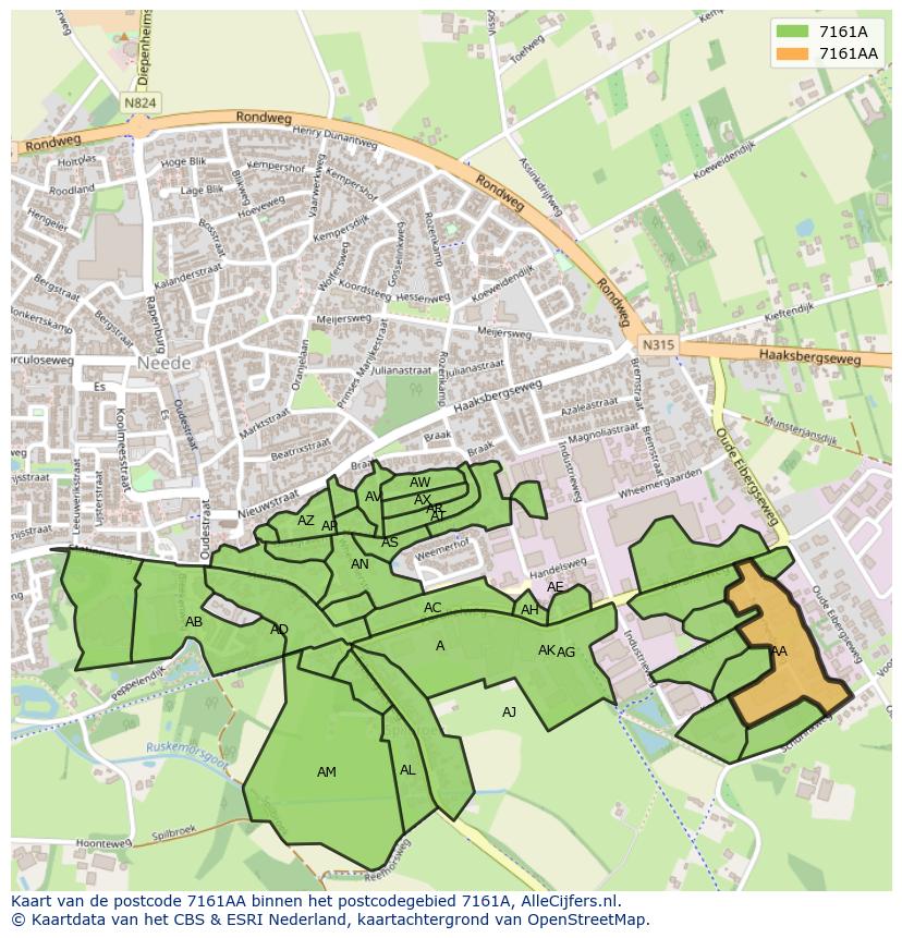 Afbeelding van het postcodegebied 7161 AA op de kaart.