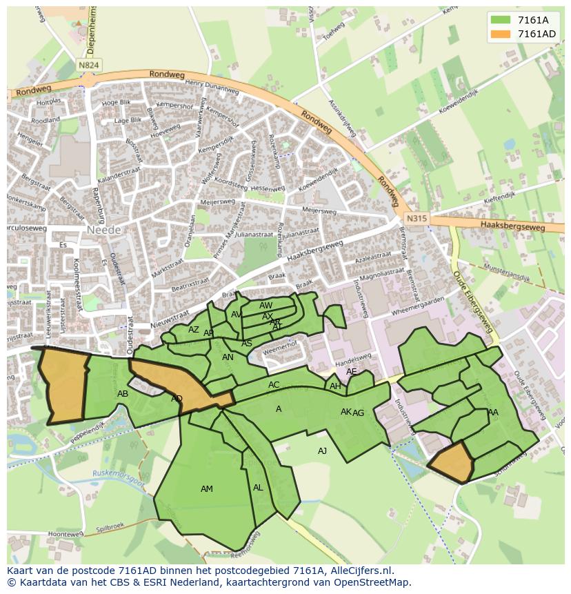 Afbeelding van het postcodegebied 7161 AD op de kaart.