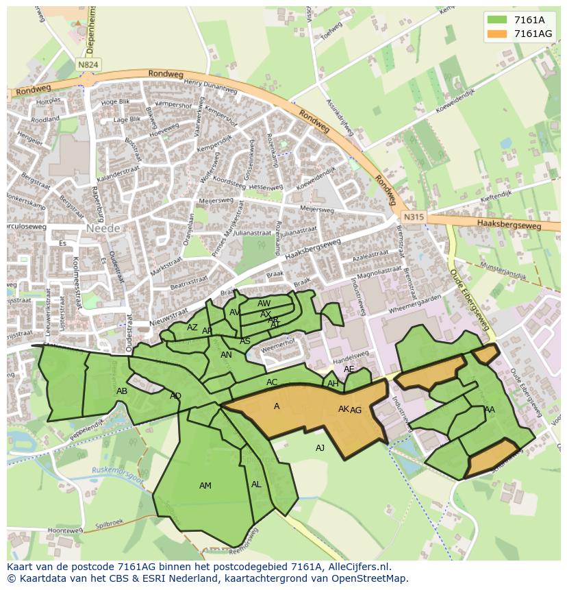 Afbeelding van het postcodegebied 7161 AG op de kaart.
