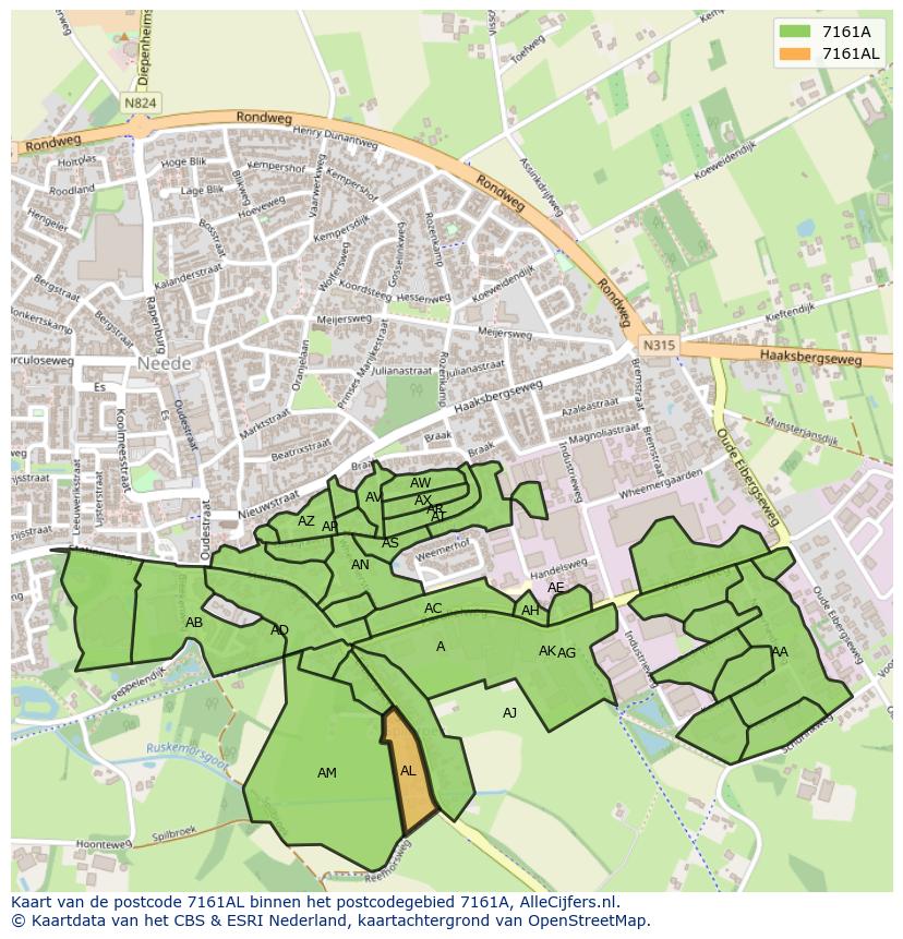 Afbeelding van het postcodegebied 7161 AL op de kaart.
