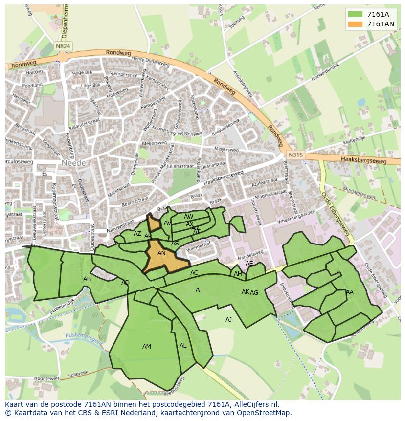Afbeelding van het postcodegebied 7161 AN op de kaart.