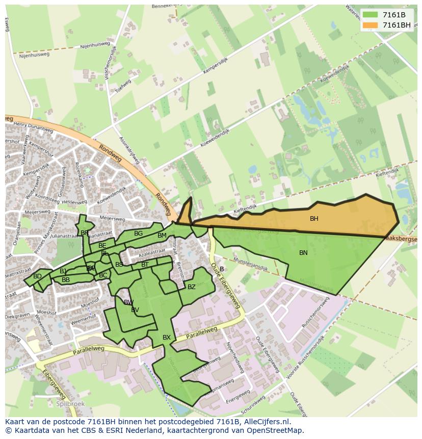 Afbeelding van het postcodegebied 7161 BH op de kaart.
