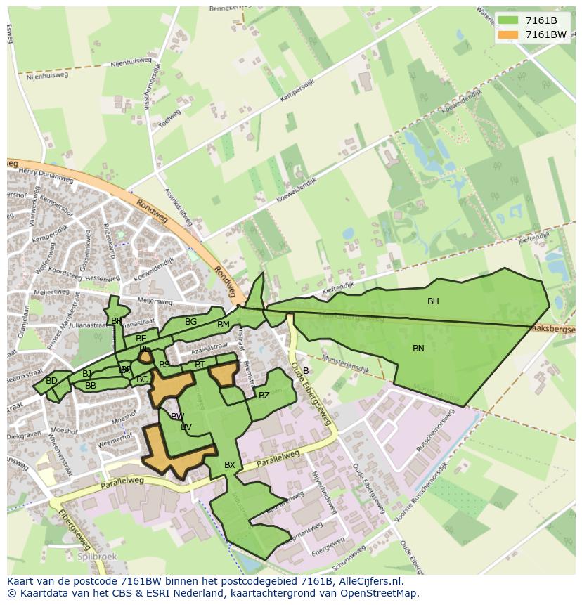 Afbeelding van het postcodegebied 7161 BW op de kaart.