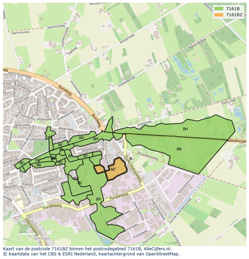 Afbeelding van het postcodegebied 7161 BZ op de kaart.