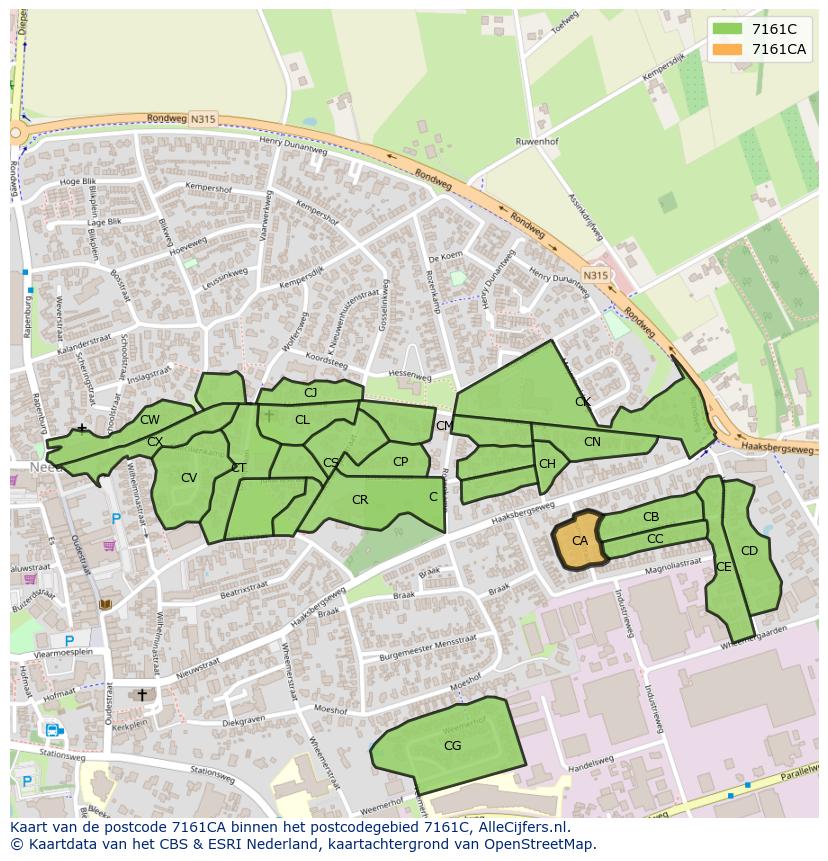 Afbeelding van het postcodegebied 7161 CA op de kaart.