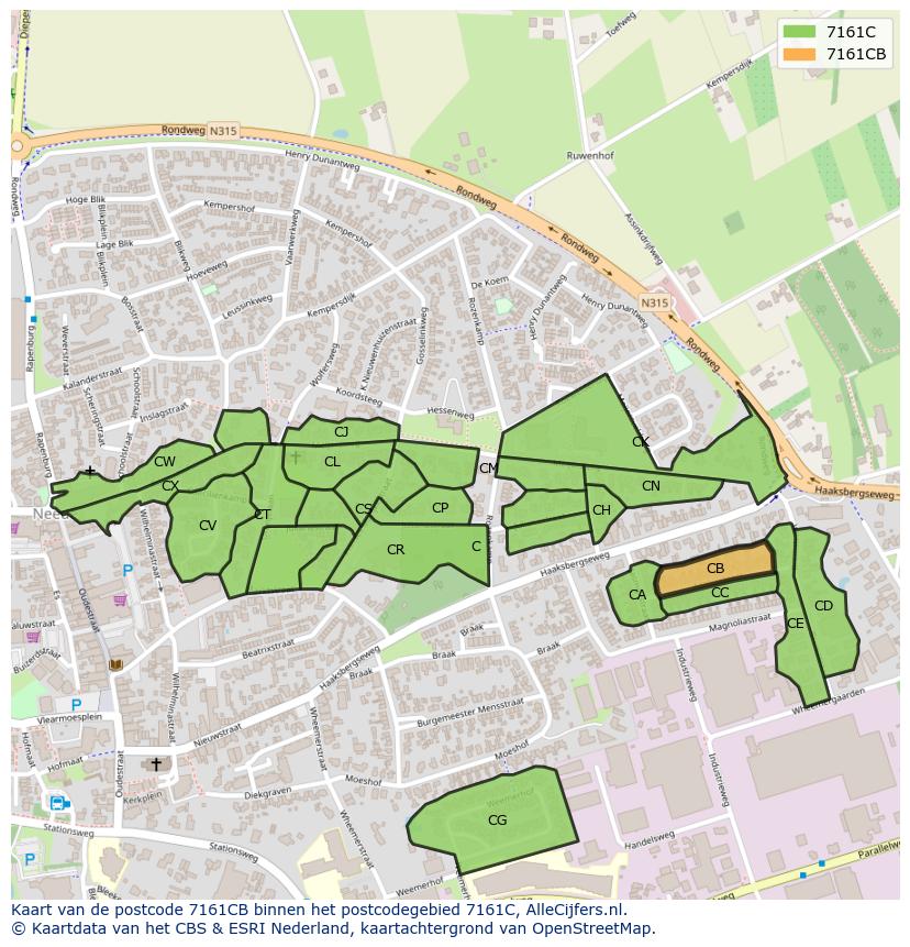 Afbeelding van het postcodegebied 7161 CB op de kaart.