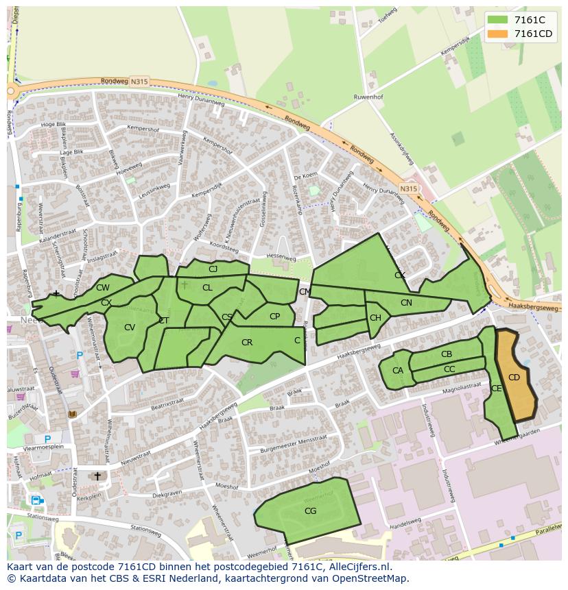Afbeelding van het postcodegebied 7161 CD op de kaart.