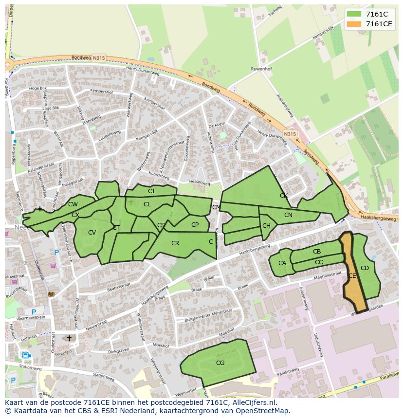 Afbeelding van het postcodegebied 7161 CE op de kaart.