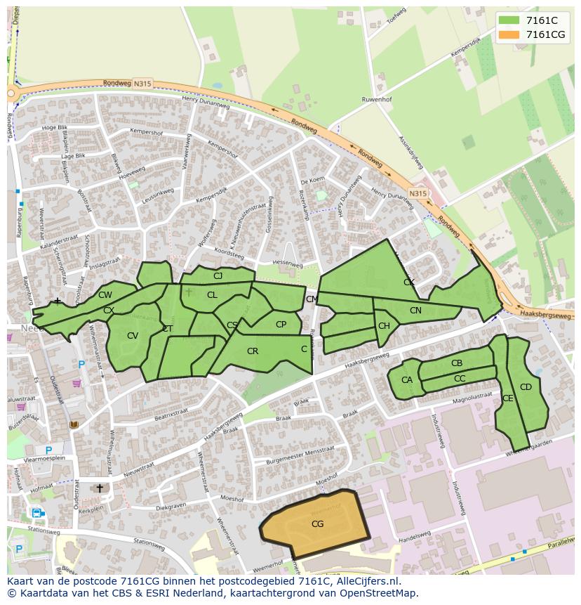 Afbeelding van het postcodegebied 7161 CG op de kaart.