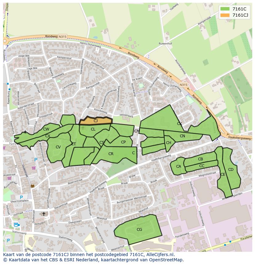 Afbeelding van het postcodegebied 7161 CJ op de kaart.