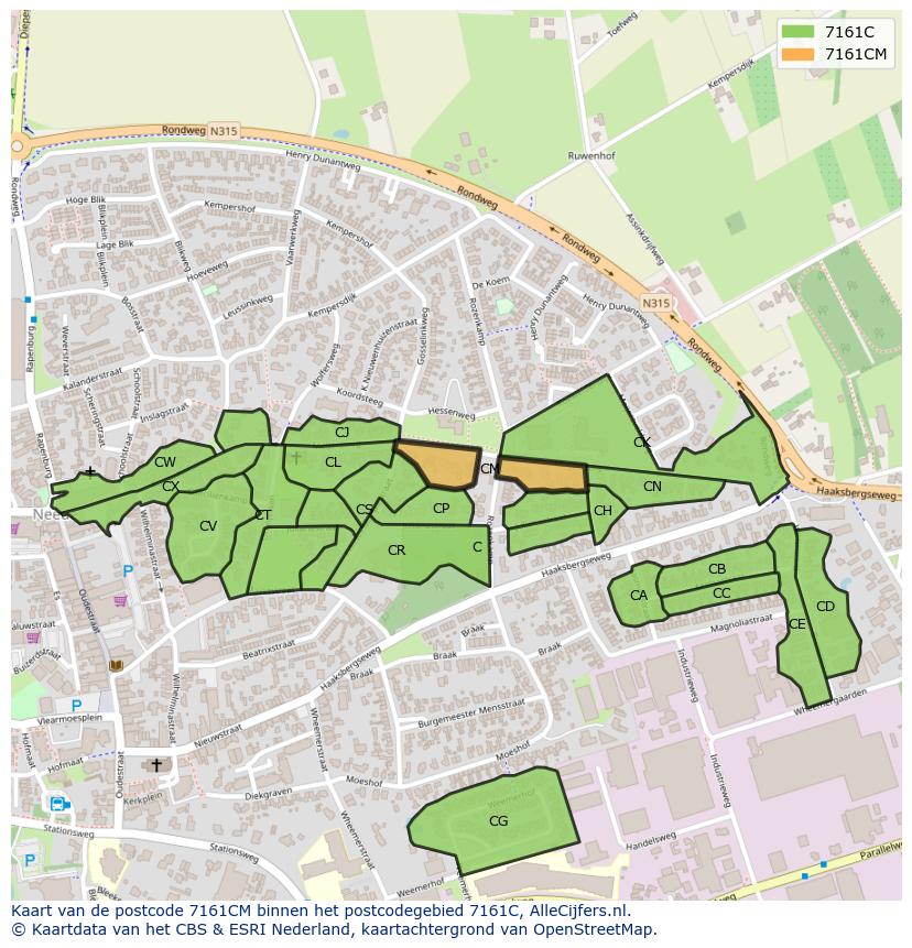 Afbeelding van het postcodegebied 7161 CM op de kaart.