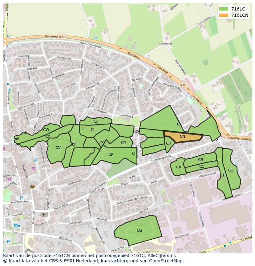 Afbeelding van het postcodegebied 7161 CN op de kaart.