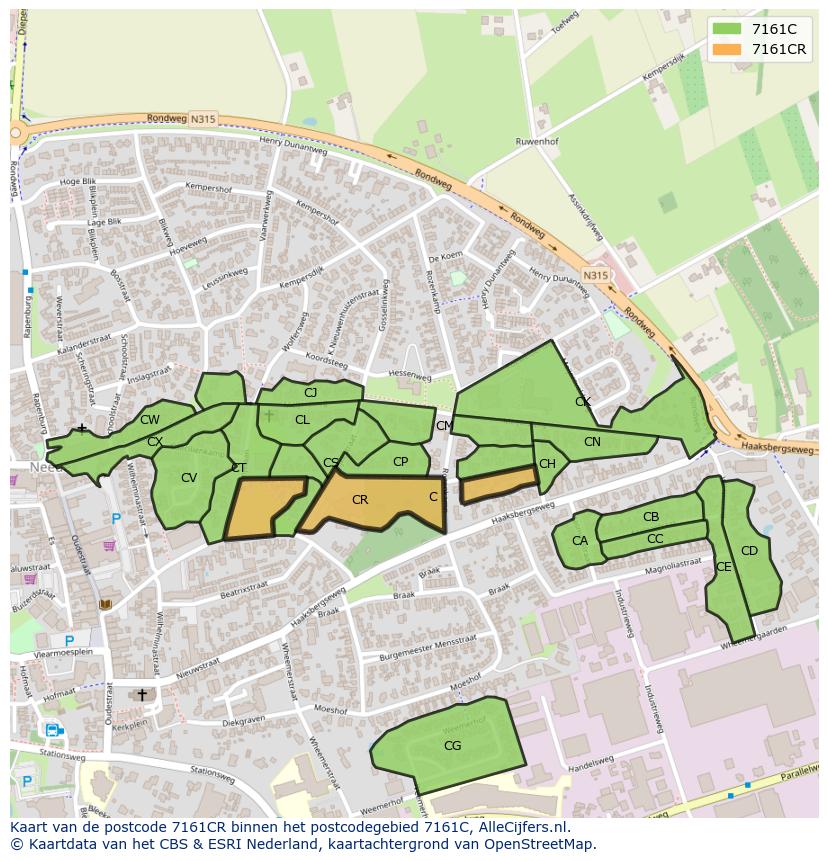 Afbeelding van het postcodegebied 7161 CR op de kaart.