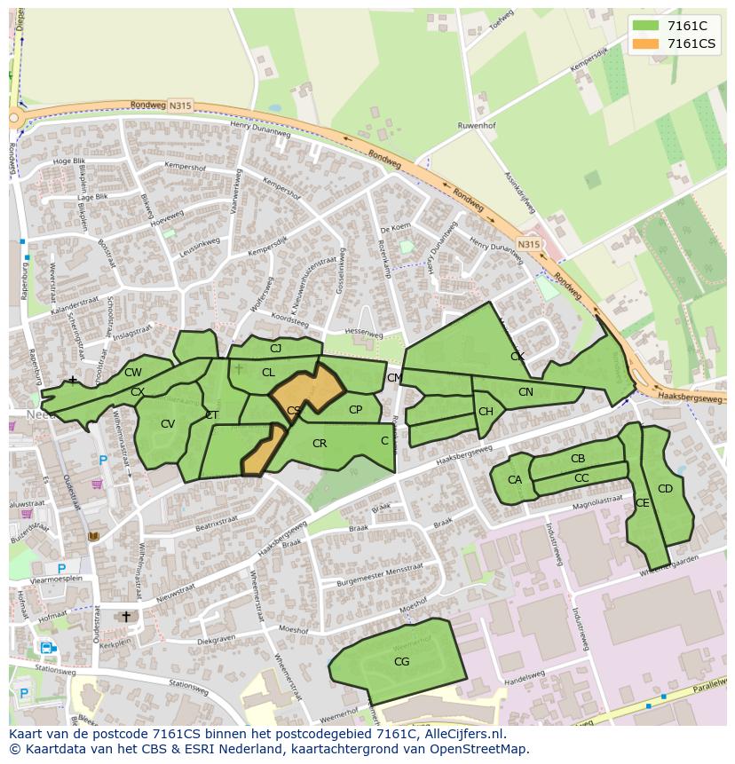 Afbeelding van het postcodegebied 7161 CS op de kaart.