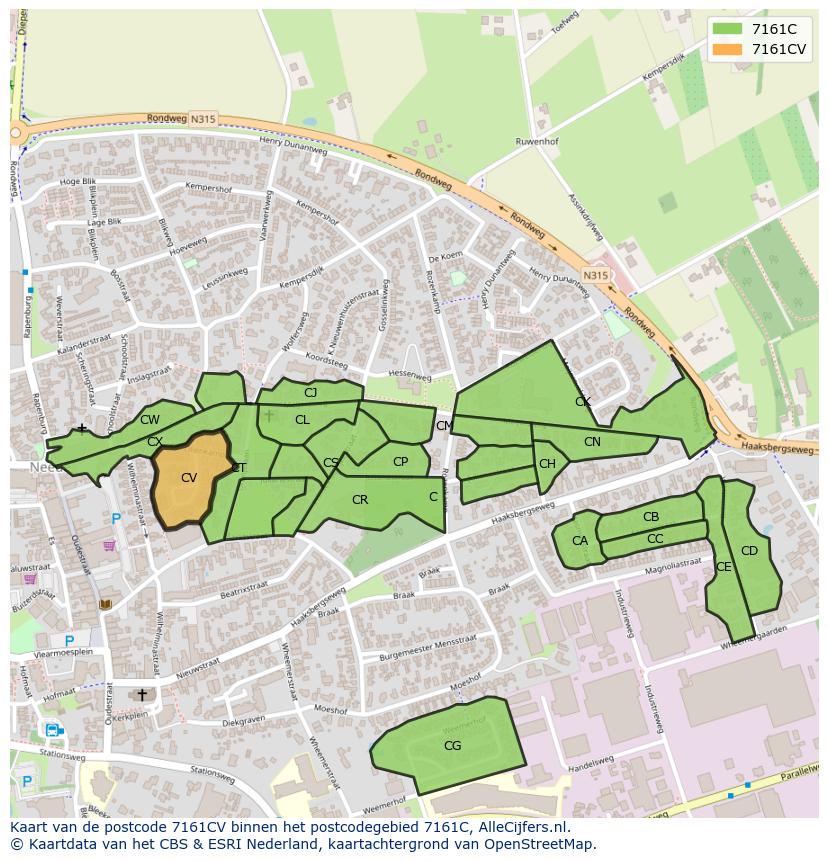 Afbeelding van het postcodegebied 7161 CV op de kaart.