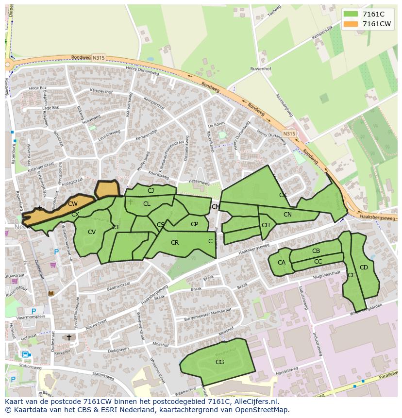 Afbeelding van het postcodegebied 7161 CW op de kaart.