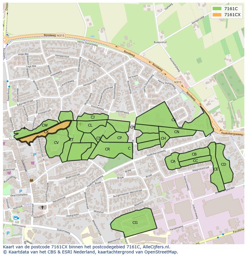 Afbeelding van het postcodegebied 7161 CX op de kaart.