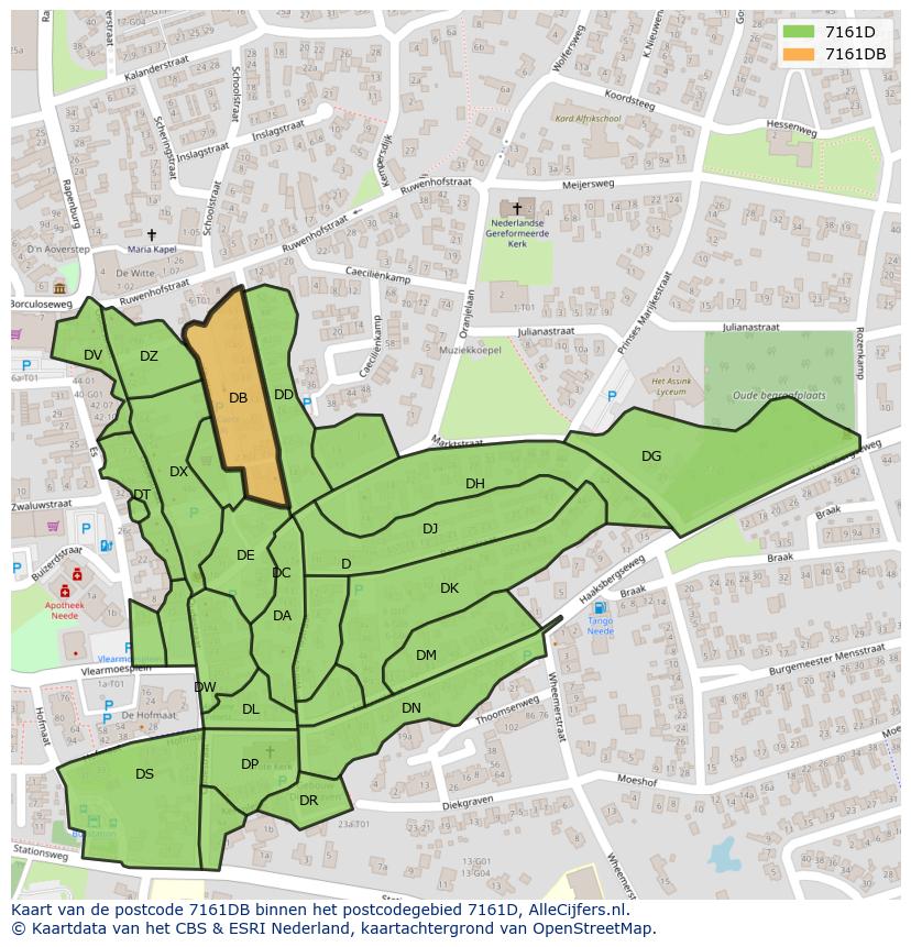 Afbeelding van het postcodegebied 7161 DB op de kaart.