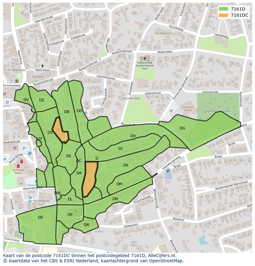 Afbeelding van het postcodegebied 7161 DC op de kaart.