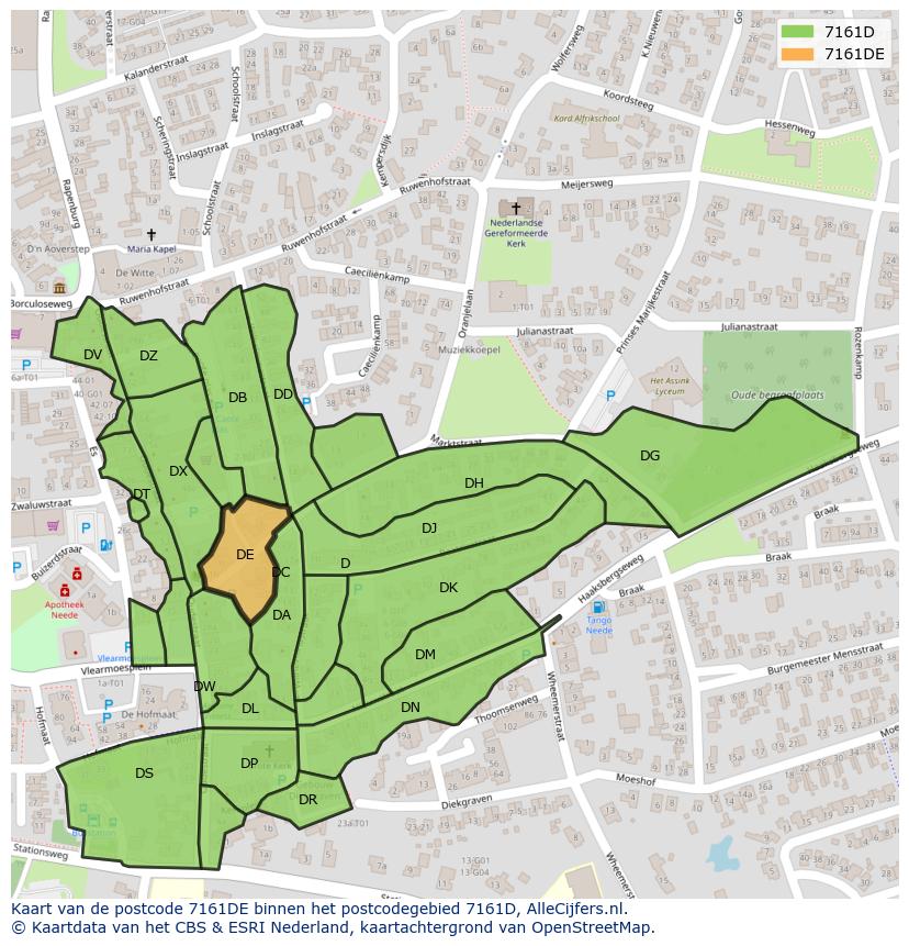 Afbeelding van het postcodegebied 7161 DE op de kaart.