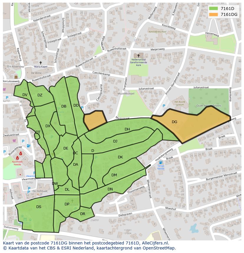 Afbeelding van het postcodegebied 7161 DG op de kaart.