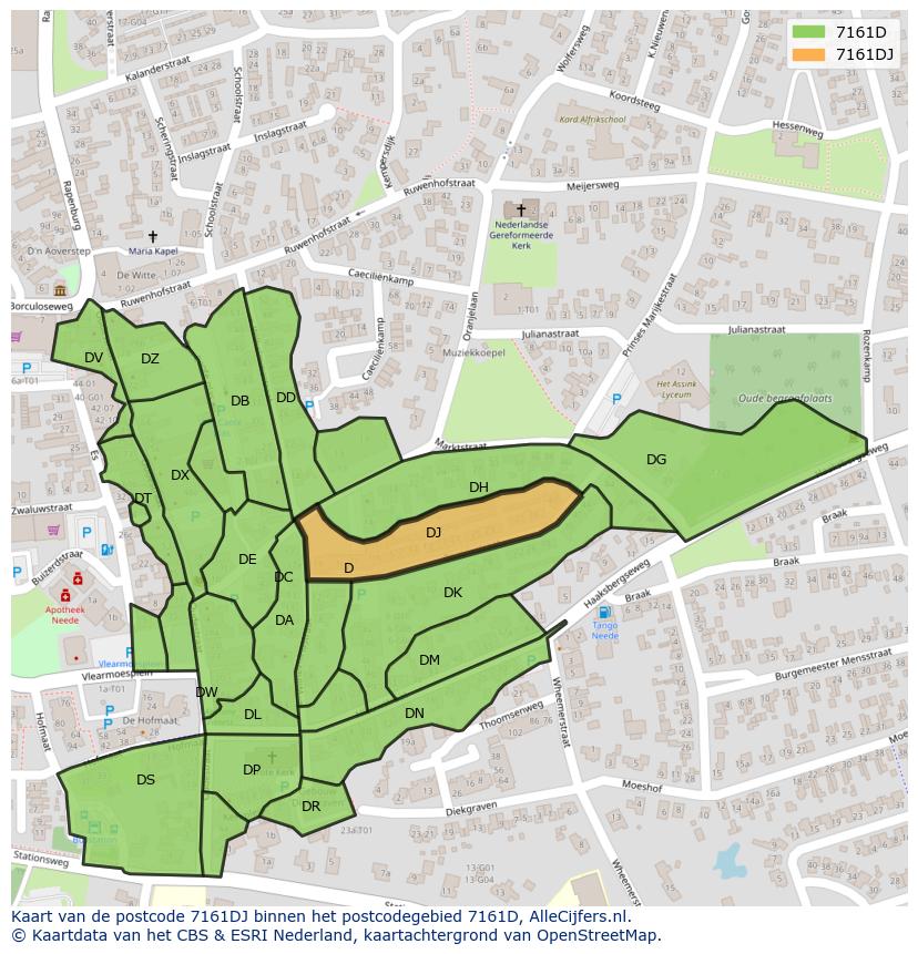 Afbeelding van het postcodegebied 7161 DJ op de kaart.