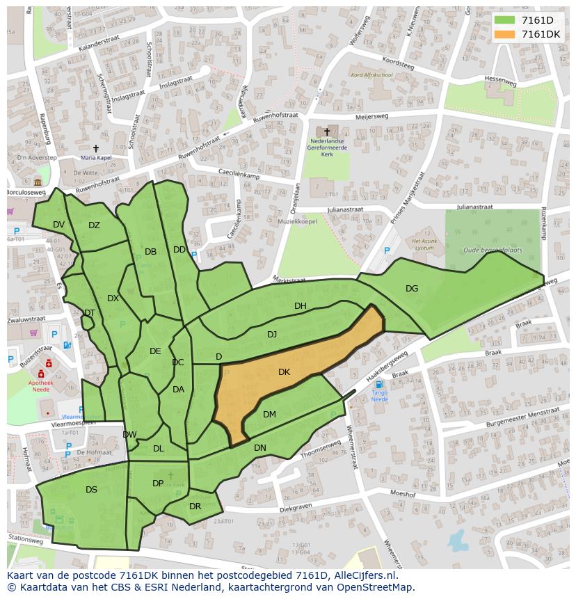 Afbeelding van het postcodegebied 7161 DK op de kaart.