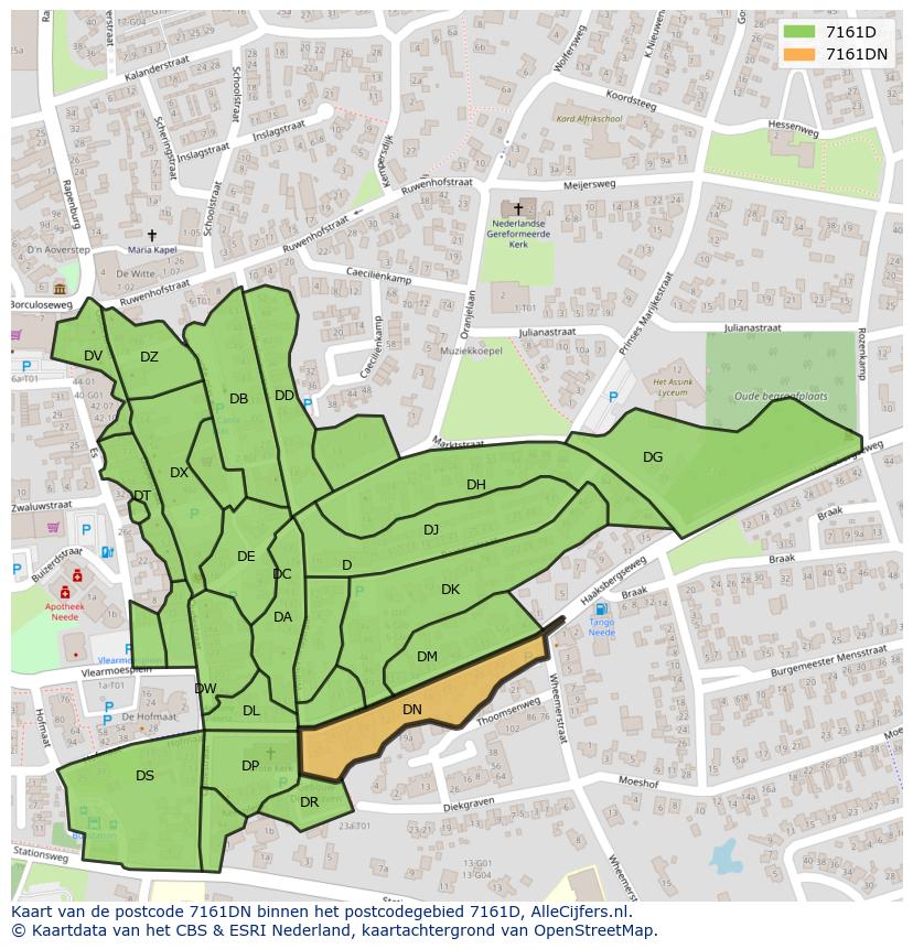 Afbeelding van het postcodegebied 7161 DN op de kaart.