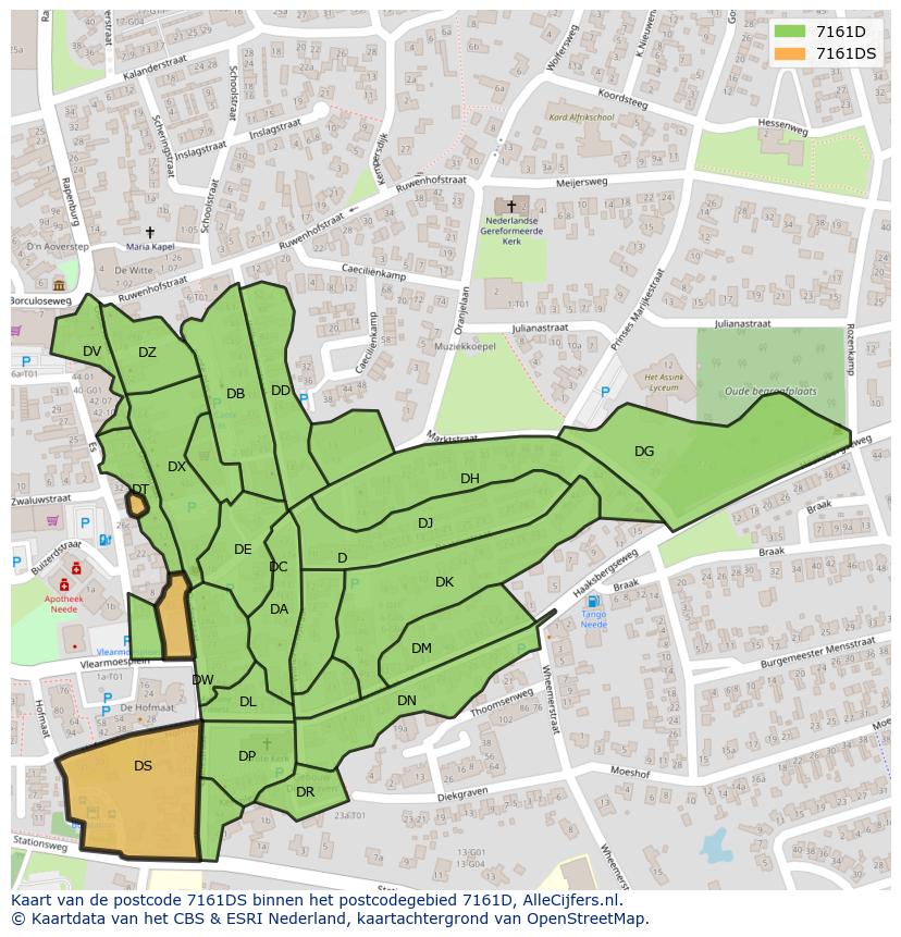 Afbeelding van het postcodegebied 7161 DS op de kaart.