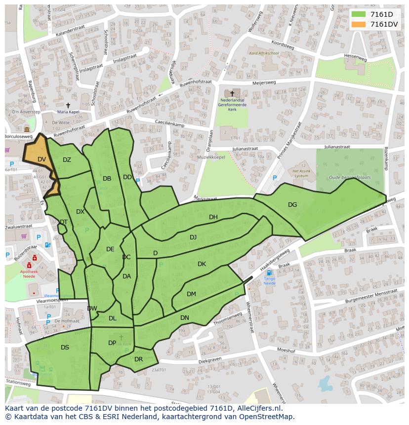 Afbeelding van het postcodegebied 7161 DV op de kaart.