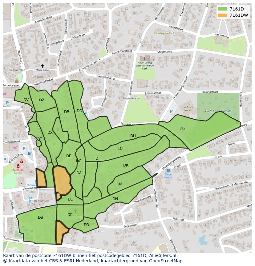 Afbeelding van het postcodegebied 7161 DW op de kaart.