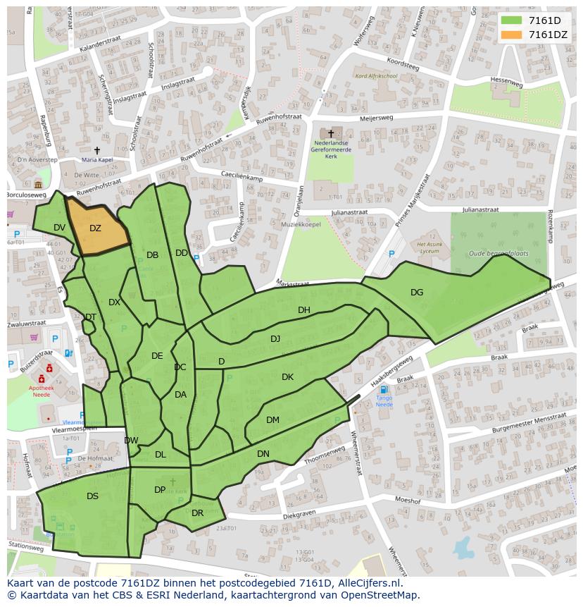 Afbeelding van het postcodegebied 7161 DZ op de kaart.