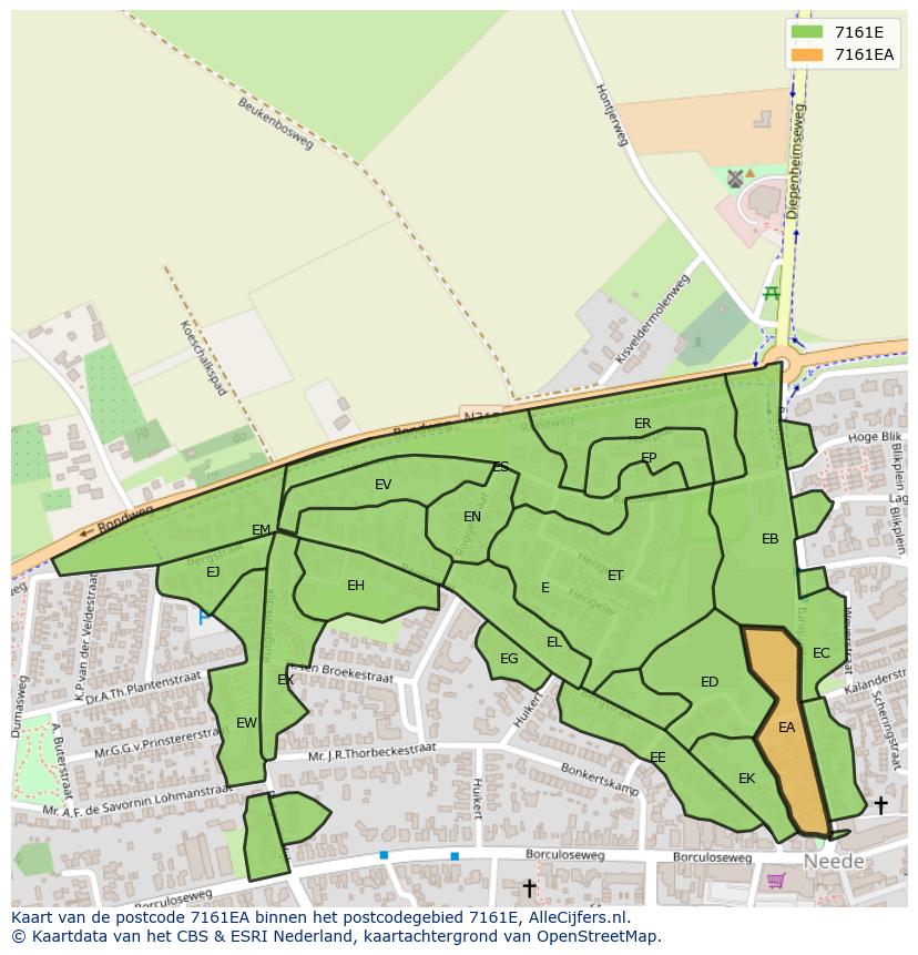 Afbeelding van het postcodegebied 7161 EA op de kaart.