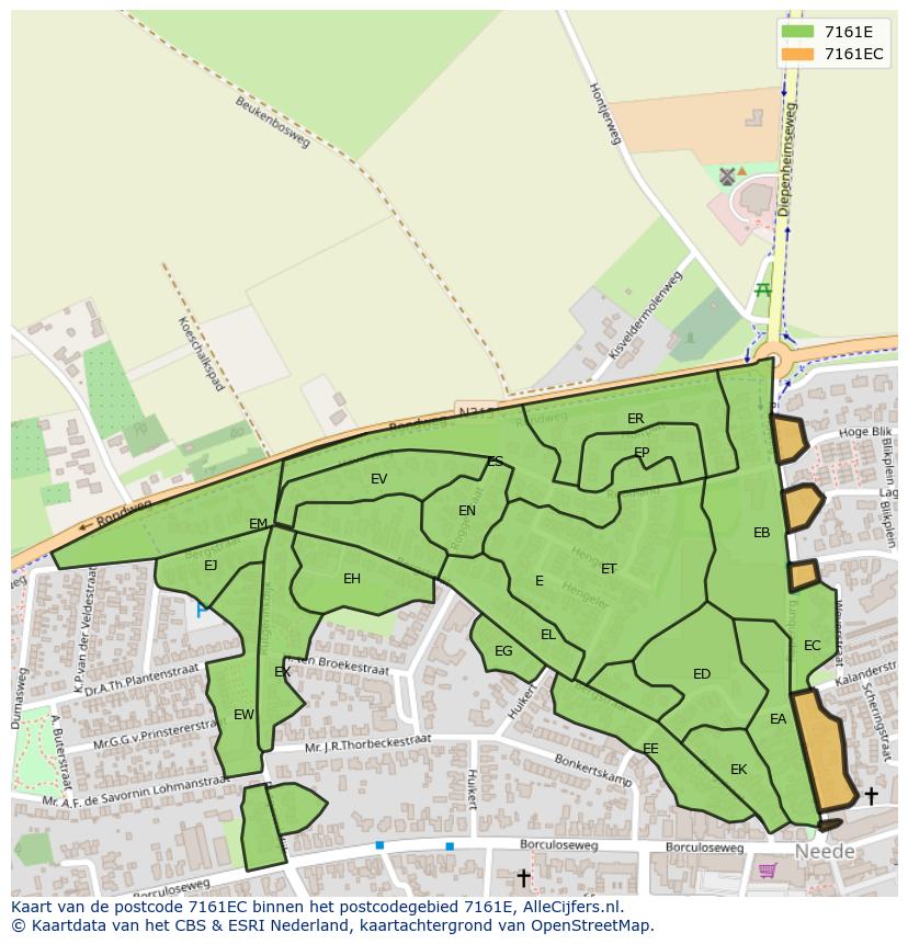 Afbeelding van het postcodegebied 7161 EC op de kaart.
