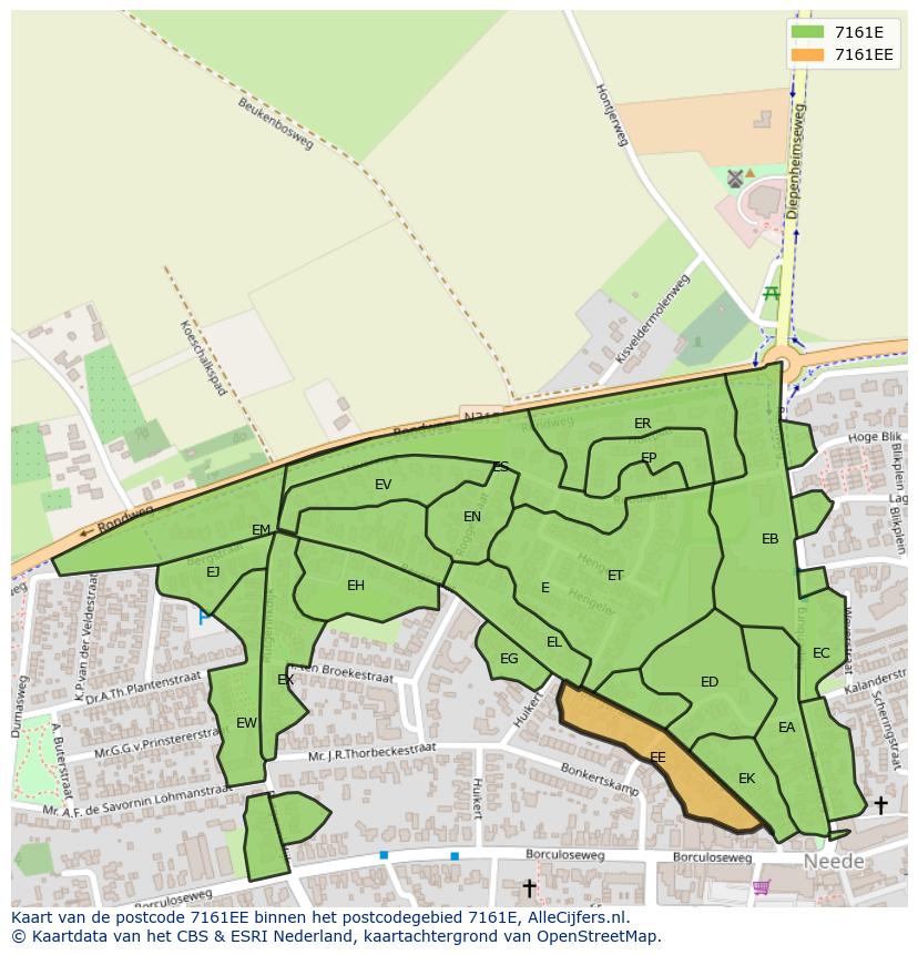 Afbeelding van het postcodegebied 7161 EE op de kaart.