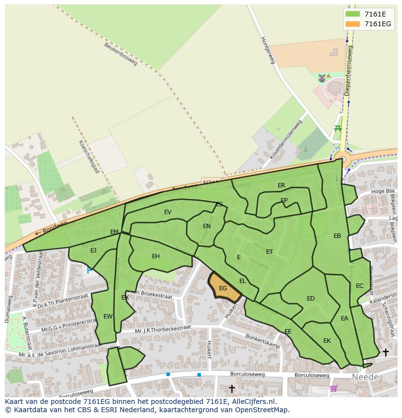 Afbeelding van het postcodegebied 7161 EG op de kaart.
