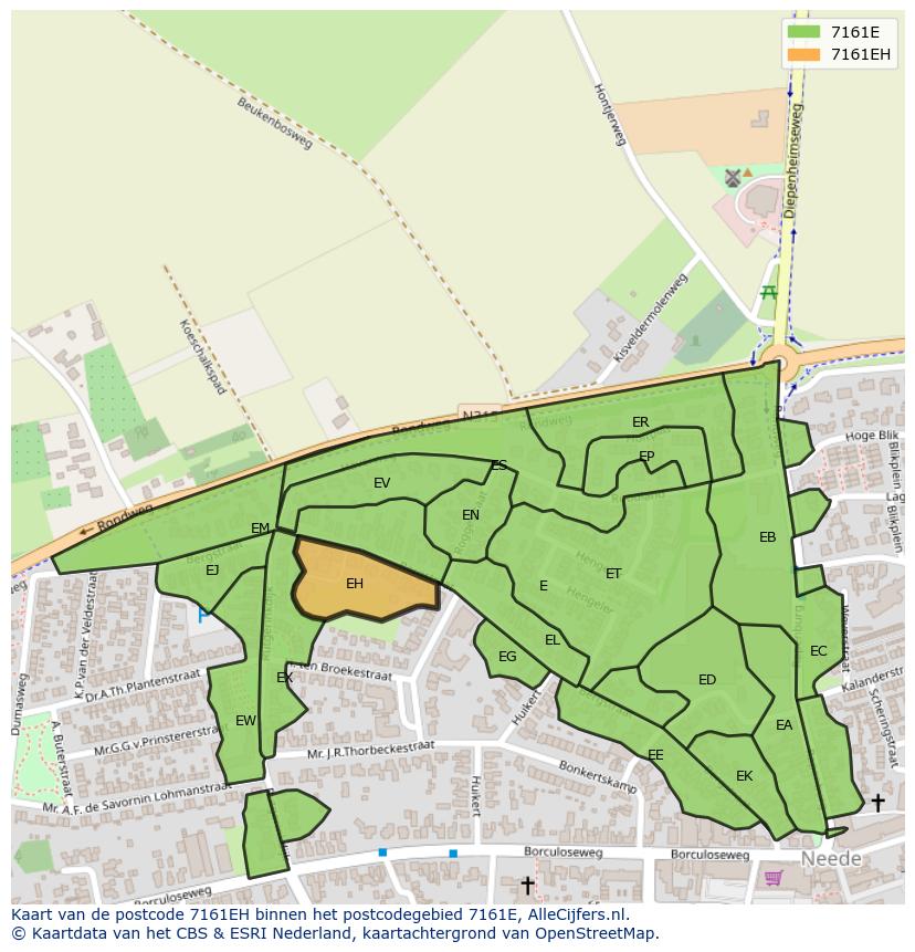 Afbeelding van het postcodegebied 7161 EH op de kaart.