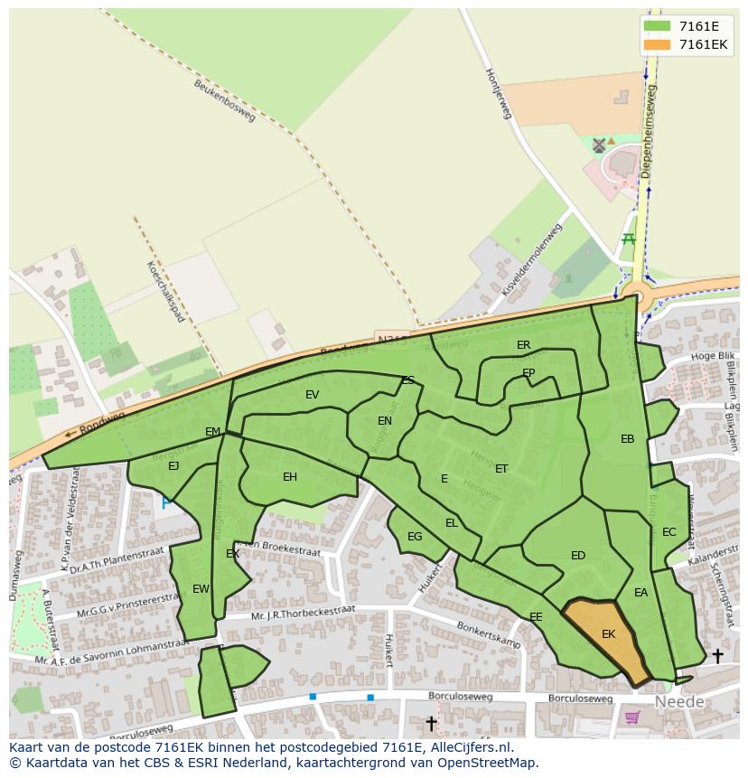 Afbeelding van het postcodegebied 7161 EK op de kaart.