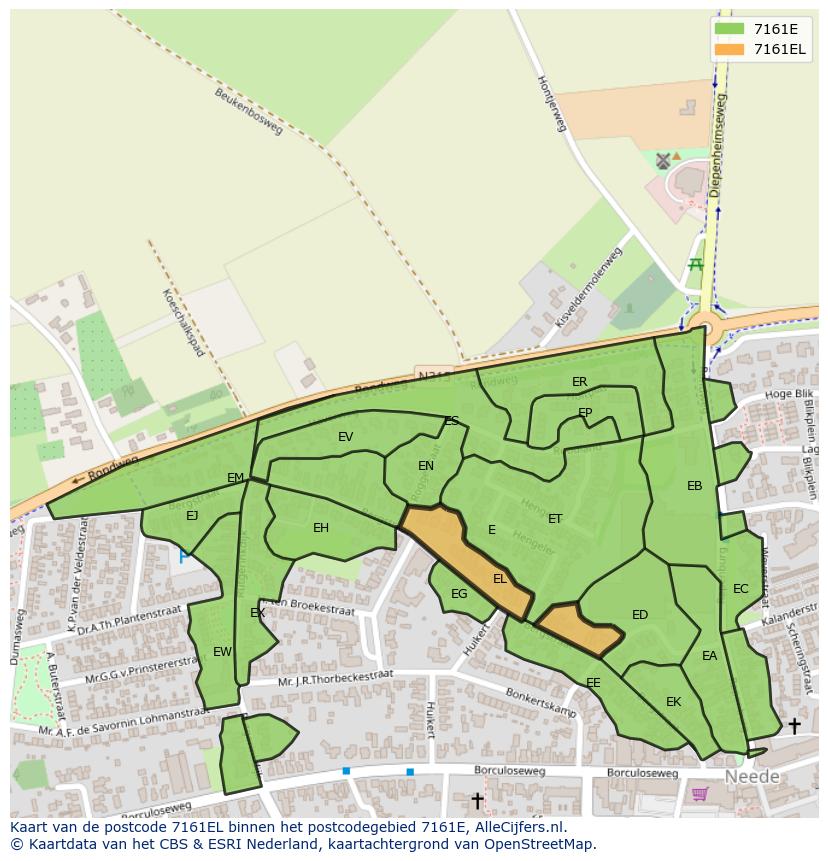 Afbeelding van het postcodegebied 7161 EL op de kaart.