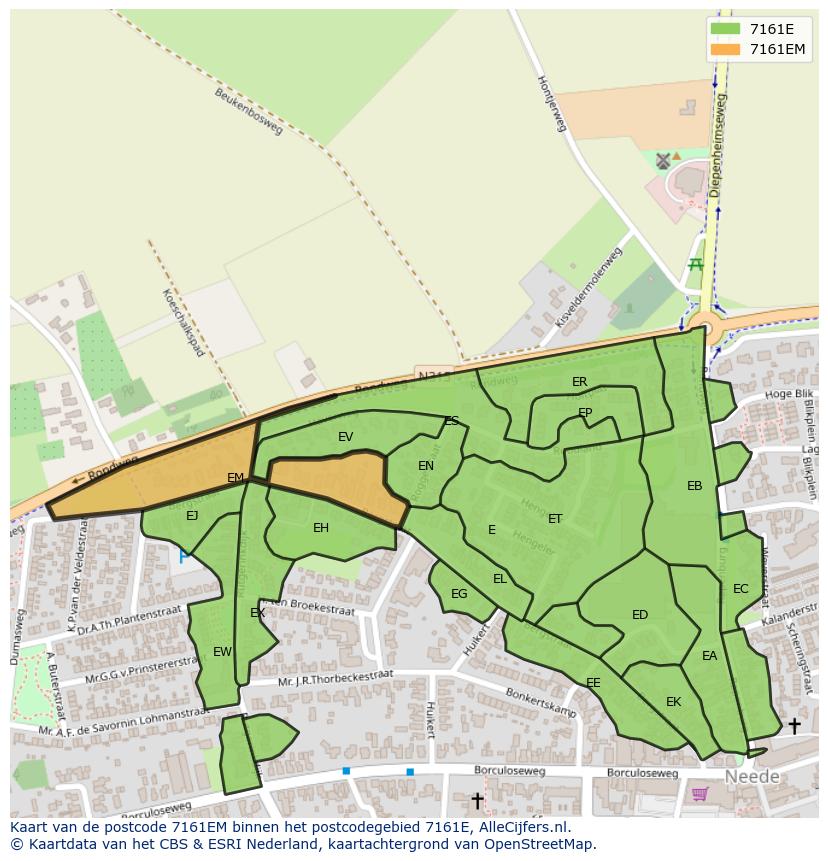 Afbeelding van het postcodegebied 7161 EM op de kaart.