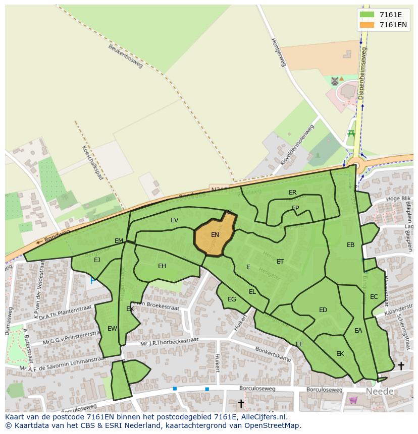 Afbeelding van het postcodegebied 7161 EN op de kaart.